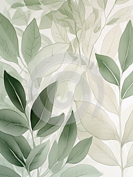 Ai Generated Art Watercolor Painting of an Abstract Eucalyptus Branches and Leaves on White Background in Bright Pastel and