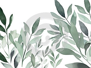 Ai Generated Art Watercolor Painting of Different Leaves of Eucalyptus Against the White Background in Bright Pastel Colors