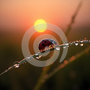 AI generated artistic macro of transparent dew drop magnifying leaf surface