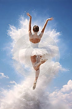 Powerful Ballet Dancer Jumping In The Sky Expressing Freedom Strength And Art