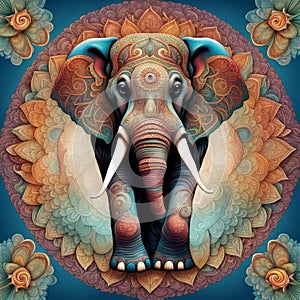 AI generated artwork of an elephant on a vividly colourful background