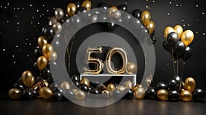 AI generated, Background for a 50 years birthday, golden wedding anniversary, golden numbers on a black background.