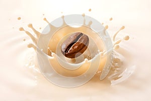 Coffee Bean Splashing Into Creamy Milk Creating Clean Dynamic Beverage Concept