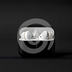 AI-Generated: Black Charging Case with White Earbuds Inside