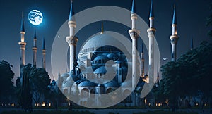 Ai generated the Blue Mosque illuminated by the full moon