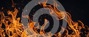 A bunch of fire flames on a black background.