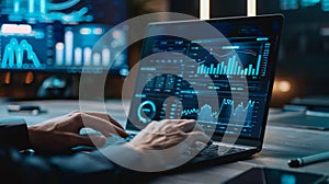 AI generated business analytics dashboard on laptop with real time data visualization