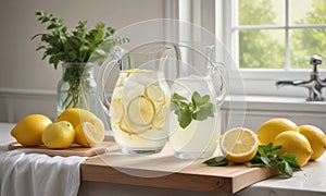 pitcher lemon water next to