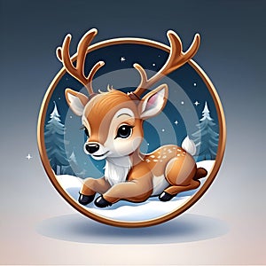 Ai generated. These cartoon illustrations of a baby reindeer sleeping on the snow at night