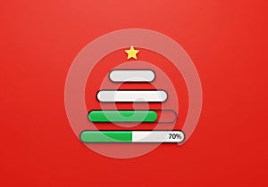 AI generated. Christmas Tree Progress Bar at 70% on Red Background