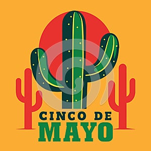 Cinco de mayo poster for mexico with cactus and a orange background, Vector Illustration Ai Generated photo