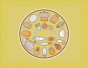 a circle of minimalist food icon with a yellow background with a picture of a circle outside it photo