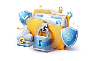 Secure Digital Folder With Lock And Shield Icons Representing Data Protection