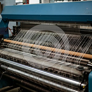 AI-Generated Close-Up of Industrial Textile Machine with Thread Spools