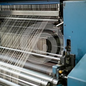 AI-Generated Close-Up of Industrial Textile Machine with Thread Spools