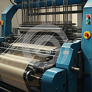 AI-Generated Close-Up of Industrial Textile Machine with Thread Spools