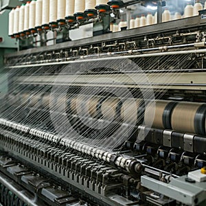 AI-Generated Close-Up of Industrial Textile Machine with Thread Spools