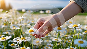 Woman picking daisy