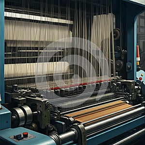 AI-Generated Close-Up of Industrial Textile Machine with Thread Spools