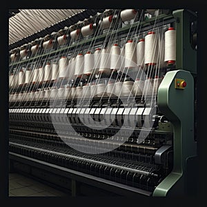 AI-Generated Close-Up of Industrial Textile Machine with Thread Spools