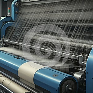 AI-Generated Close-Up of Industrial Textile Machine with Thread Spools