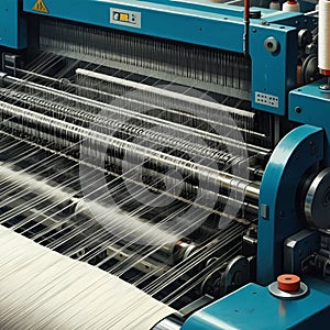 AI-Generated Close-Up of Industrial Textile Machine with Thread Spools