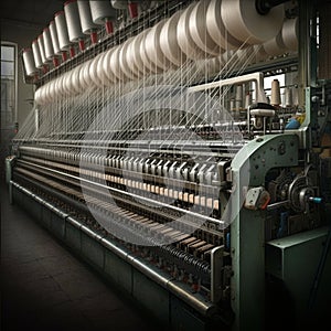 AI-Generated Close-Up of Industrial Textile Machine with Thread Spools