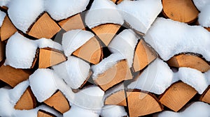 AI-generated Winter Snow Covered Firewood Stack