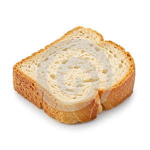 AI-generated close-up of a single slice of crusty white bread on a white background