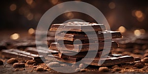 Close-up of a stack of dark chocolate bars.