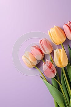 AI-generated close-up of vibrant tulips on a colored background
