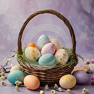 Ai generated Colorful Easter eggs in basket