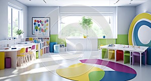 Ai generated a colorful and playful kids\' room with plenty of furniture and accessories