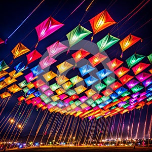 AI generated colourful kites used for decorating the night skies