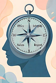 Moral Compass Inside Human Silhouette Representing Ethics And Integrity