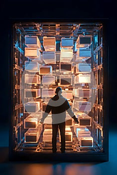 Conceptual Data Ownership And Control Visual With Man Inside Digital Storage System