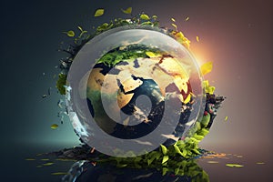 Ai generated. Conceptual image of planet Earth. Ecology concept. Earth day, World environment day, 22 April, Green earth, tree