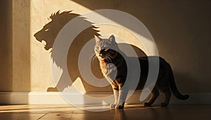 Inspirational Cat With Lion Shadow Symbolizing Confidence Strength And Potential