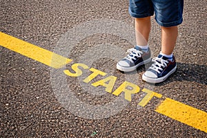 Child Standing At Start Line Symbolizing First Steps New Beginnings And Future Goals