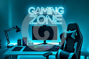 Ai generated, A contemporary gaming setup featuring vibrant lighting.