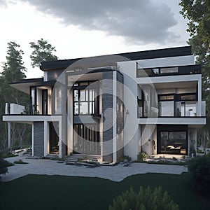 Ai generated contemporary house design with large windows that flood the interior with natural light