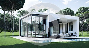 Ai generated contemporary house with a luxurious swimming pool