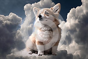 AI generated Corgi breed of dog sitting on the clouds