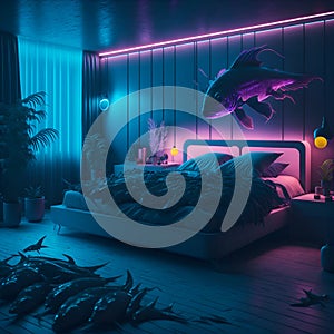 Ai generated a cozy and minimalist bedroom with a lush plant and warm lighting