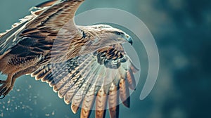 Closeup of eagle in flight. AI generated