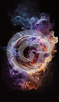 AI generated creative image of a basketball with colored smoke