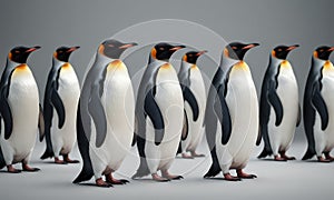 group penguins standing in row