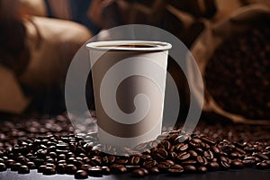 Ai generated cup of freshly brewed black coffee in stylish plain eco-cups.