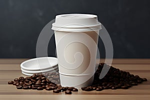 Ai generated cup of freshly brewed black coffee in stylish plain eco-cups.
