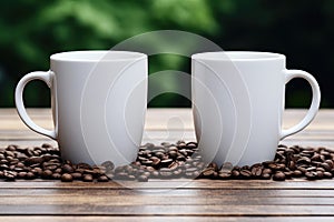 Ai generated cups of freshly ground brewed black coffee in stylish plain mugs.